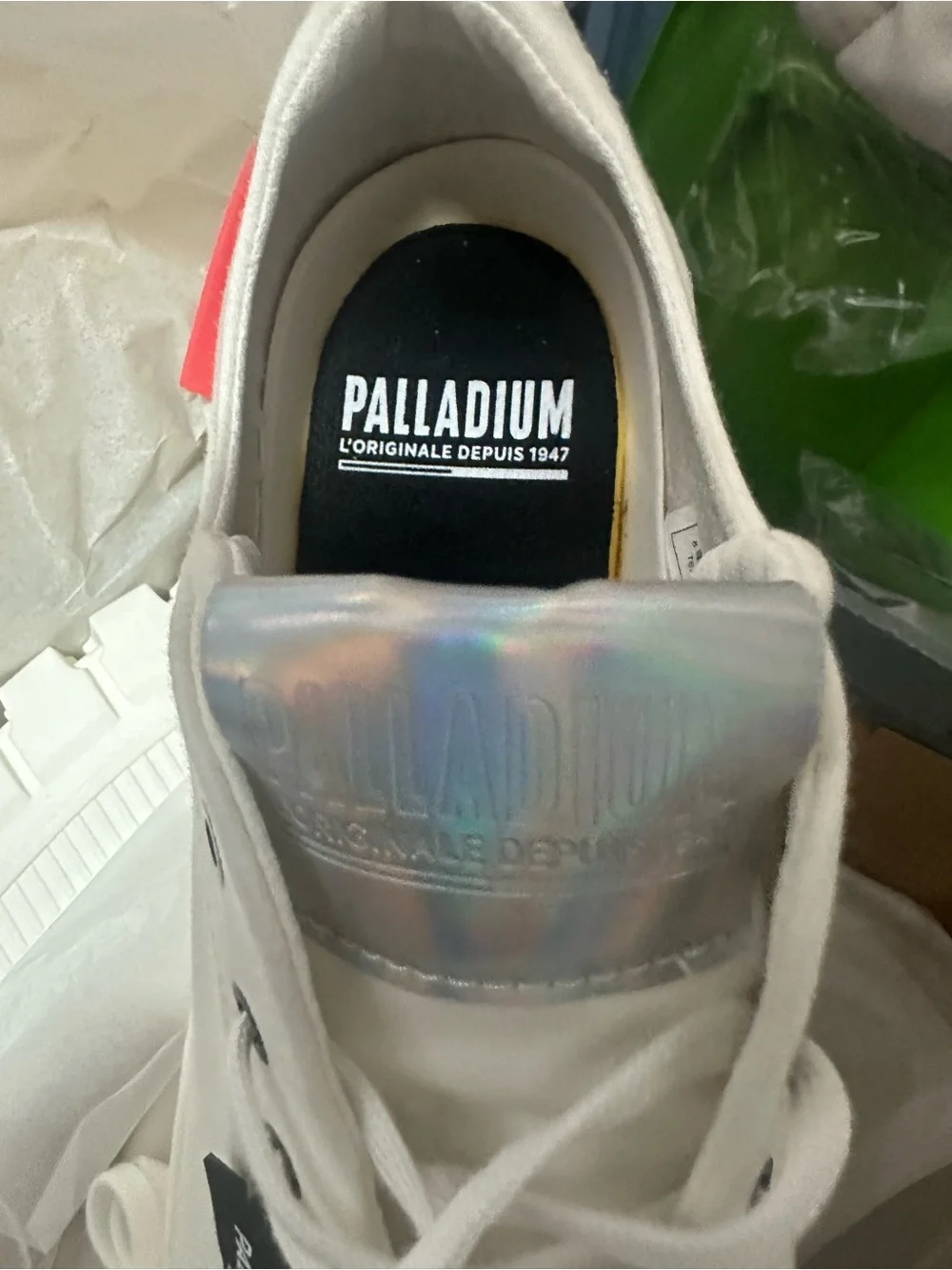 Palladium White Platform Sneaker with Iridescent Tongue